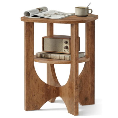 Side Table, 2 Tier Small Accent End Table, Nightstand with Lower Shelf for Small Spaces, Living Room, Bedroom - 15.7" x 15.7" x 22.4"/Brown
